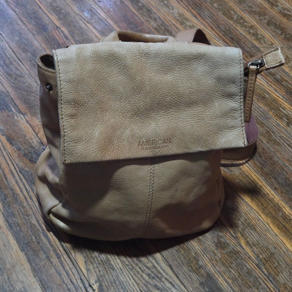 American‎ Leather Co. Tan Genuine Leather Convertible Backpack Tote